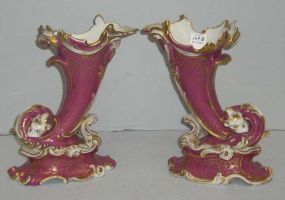 Pair Lavender Cornucopia Old Paris Vases