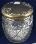 Cut glass biscuit jar with sterling lid