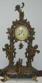 French Bronze Marble Base Clock w/Cherub
