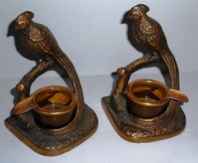 Pair of Bronze Parrot Ashtrays