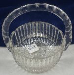 Cut glass small basket round with handle