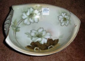 Hand painted bowl unusual shaped white & gold flowers