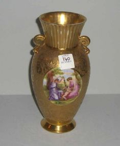 Gold Bavarian vase with hand painted scene