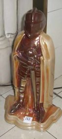 Art Deco knight figure polychrome cast iron coal fire tool set