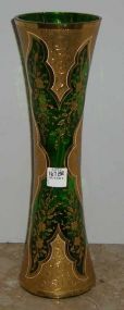 Green vase w/hand painted floral and gold applied decoration