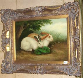 Oil Canvas of Two Rabbits - Gilt Framed
