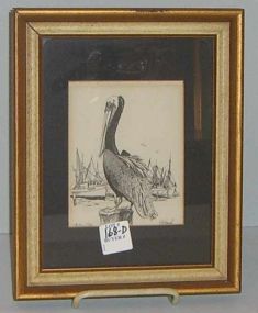 Small Gold Framed Pelican Print