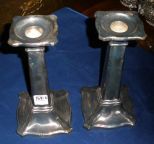 Pair Silver Plated Column Candlesticks