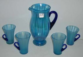 Blue Carnival Colored Art Glass Lemonade Set