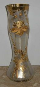 Mont Joye vase clear w/heavy gold floral overlay