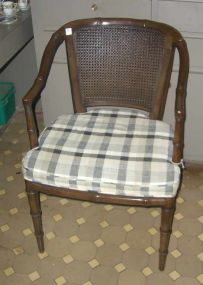 Open arm chair with cane & upholstered fabric seat
