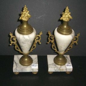 Pair Marble & Bronze Side Urns