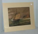 G. Hall Watercolor Matted Print of Sailboat In Water