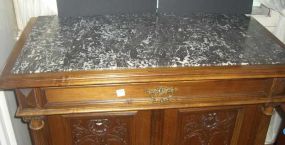 Walnut commode with inset black & white marble