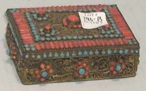 Hand Made Brass Box w/Filigree, Coral and Turquoise