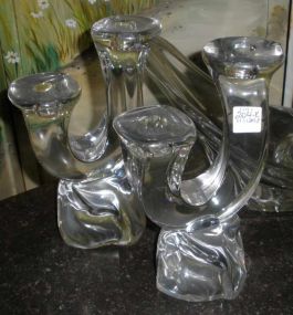 3pc Daum France set  center bowl with pair of side candlestick holders