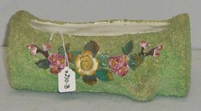 Majolica Green Log Planter with Applied Flowers
