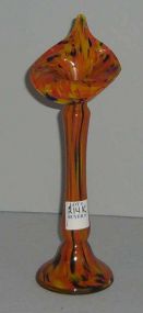 Small art glass orange & multi colored Jack in the Pulpit vase