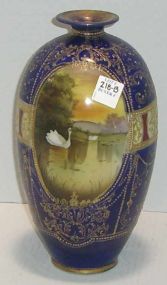 Nippon Vase Cobalt w/Gold and Pair of Swans