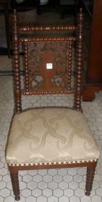Upholstered Child's Chair w/Spindle Legs and Back Frame w/Pierced Decoration on Back Rest