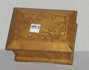 Carved Wood Jewelry Or Cigarette Box