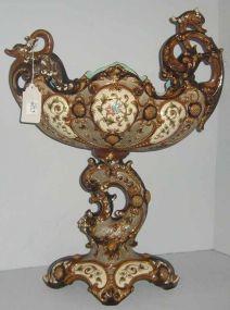 Majolica center bowl on pedestal base with dragon