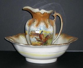 English Hand Painted Bowl & Pitcher