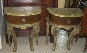 Pair of green onyx top one drawer stands