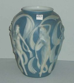 Phoenix dancing nude ladies blue & white vase