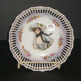 Hand painted portrait Germany bowl with Reticulated sides
