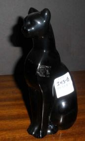 Baccarat Black Glass Cat Seating Upright