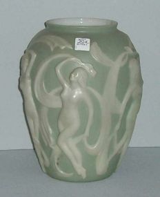 Phoenix dancing ladies green & white vase