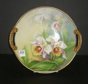 Limoges double handle hand painted plate with flowers