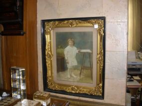 Ornate Gold Frame w/Portrait of Small Child Dressed in White in a Shadowbox