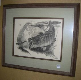 Framed Glen Gore Picture of Largemouth Bass