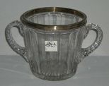 Cut glass ice tub with double handles & sterling ring top