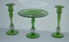 3 pc Pairpoint set center compote with pair of candle
