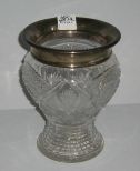 Cut glass vase with sterling ring top