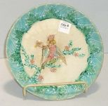 Majolica Green Border Plate w/Two Parrots