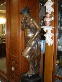 Large Bronze Nude Art Nouveau Women on Pedestal
