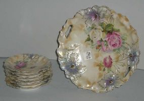 RS Prussia cake plate & 6 dessert plates pink flowers