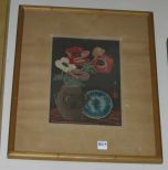 Picture of Vase of Flowers with Flow Blue Plate