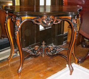Walnut & burl walnut scalloped folding top game table with gate legs
