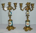 Pair of Gilded Medal 3 Light Candelabras