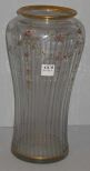 Glass Vase Engraved Sides, Raised Enamel Decoration and Gold Gilt Top