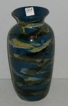 Pottery Vase, Blue Background w/Black, Grey and Cream Colored Decoration