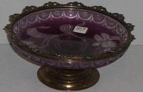 Amethyst Cut To Clear Compote w/Sterling w/Gold Wash Base and Silver Rim