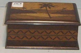 Marquetry Top Wooden Covered Cigarette Box
