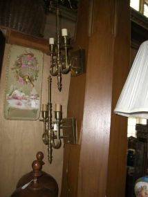 Pair Brass Electric Wall Sconce