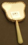 Small hand mirror with emboss silverplate backing and jade handle
